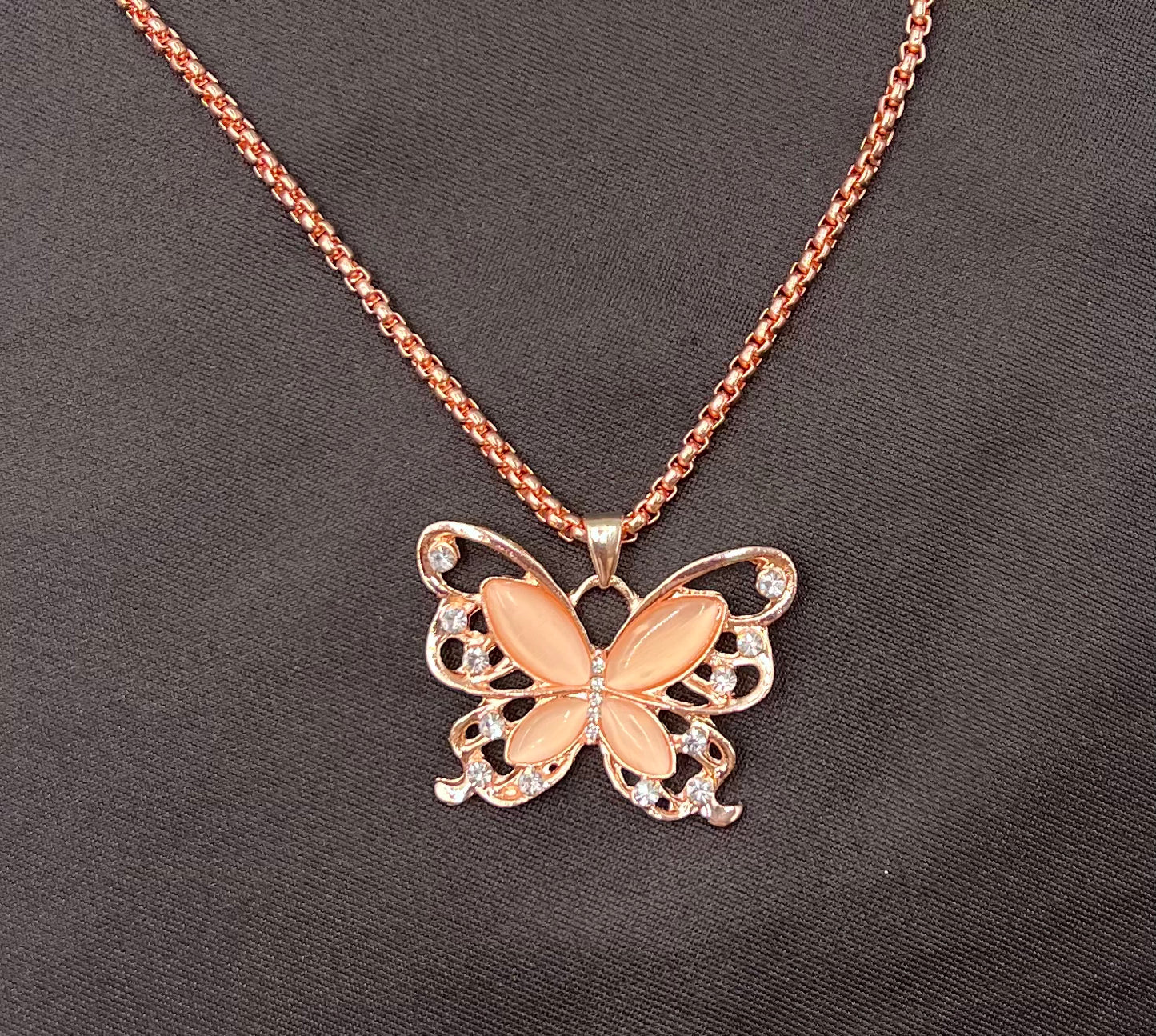 Butterfly Opal Pendant Necklace β Rhinestone