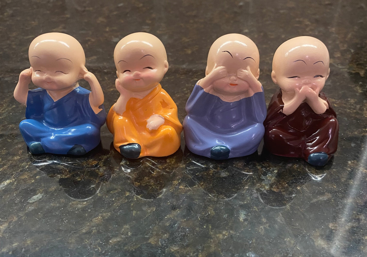 CUTIE Set of 4 Buddha Monk Statues Miniature Figurines