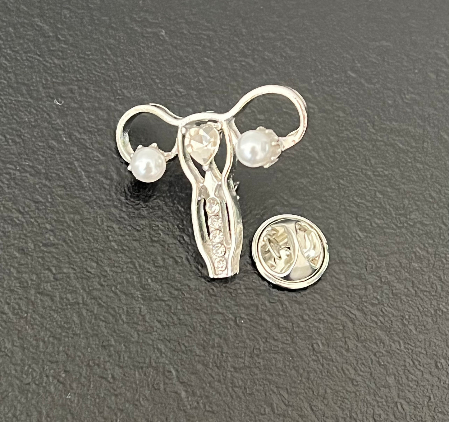 Uterus Shape Brooch – Human Body Inspired Alloy Pin with Gem Accents