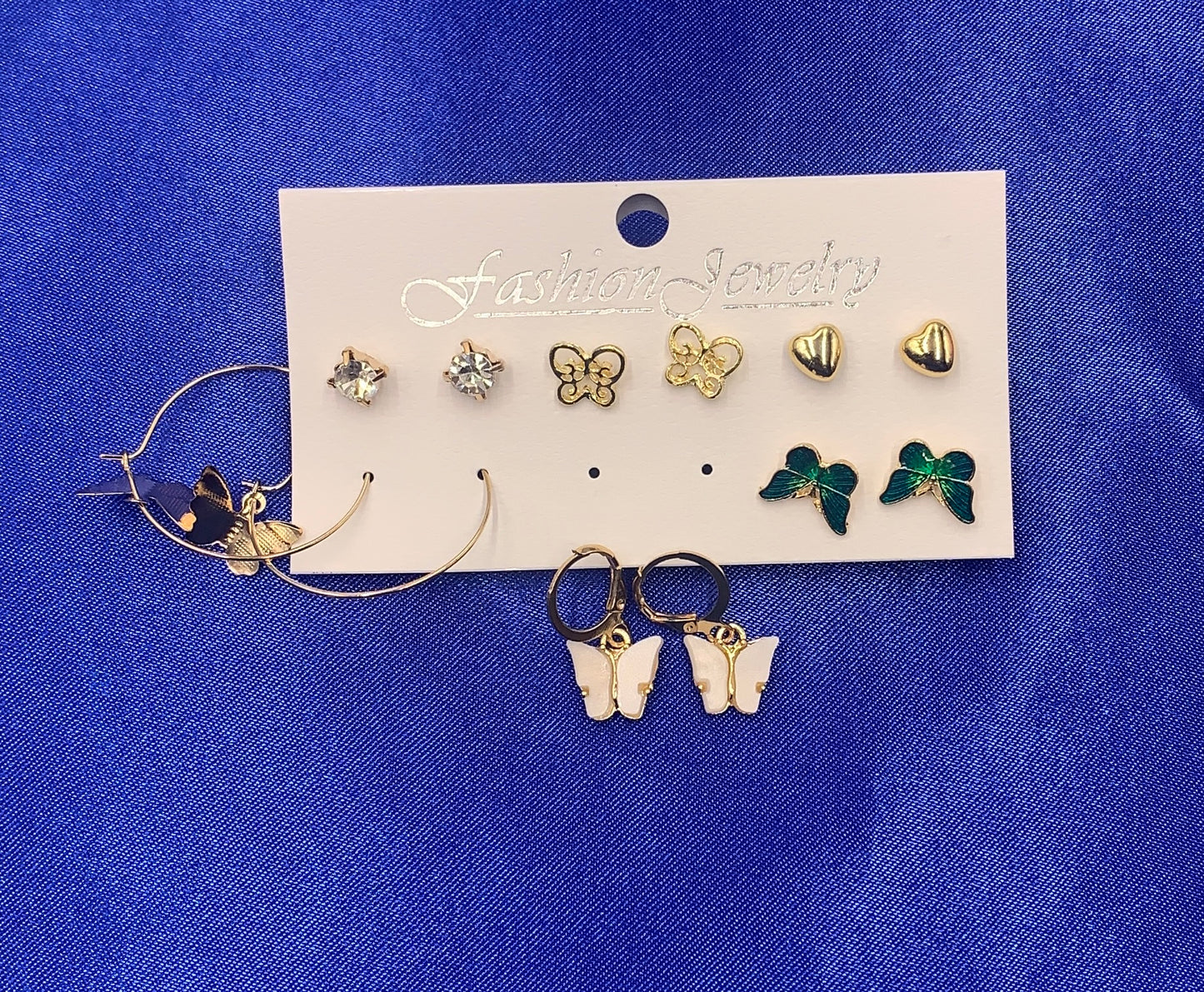 wholesale jewelry butterfly heart diamond earrings 6 pairs set