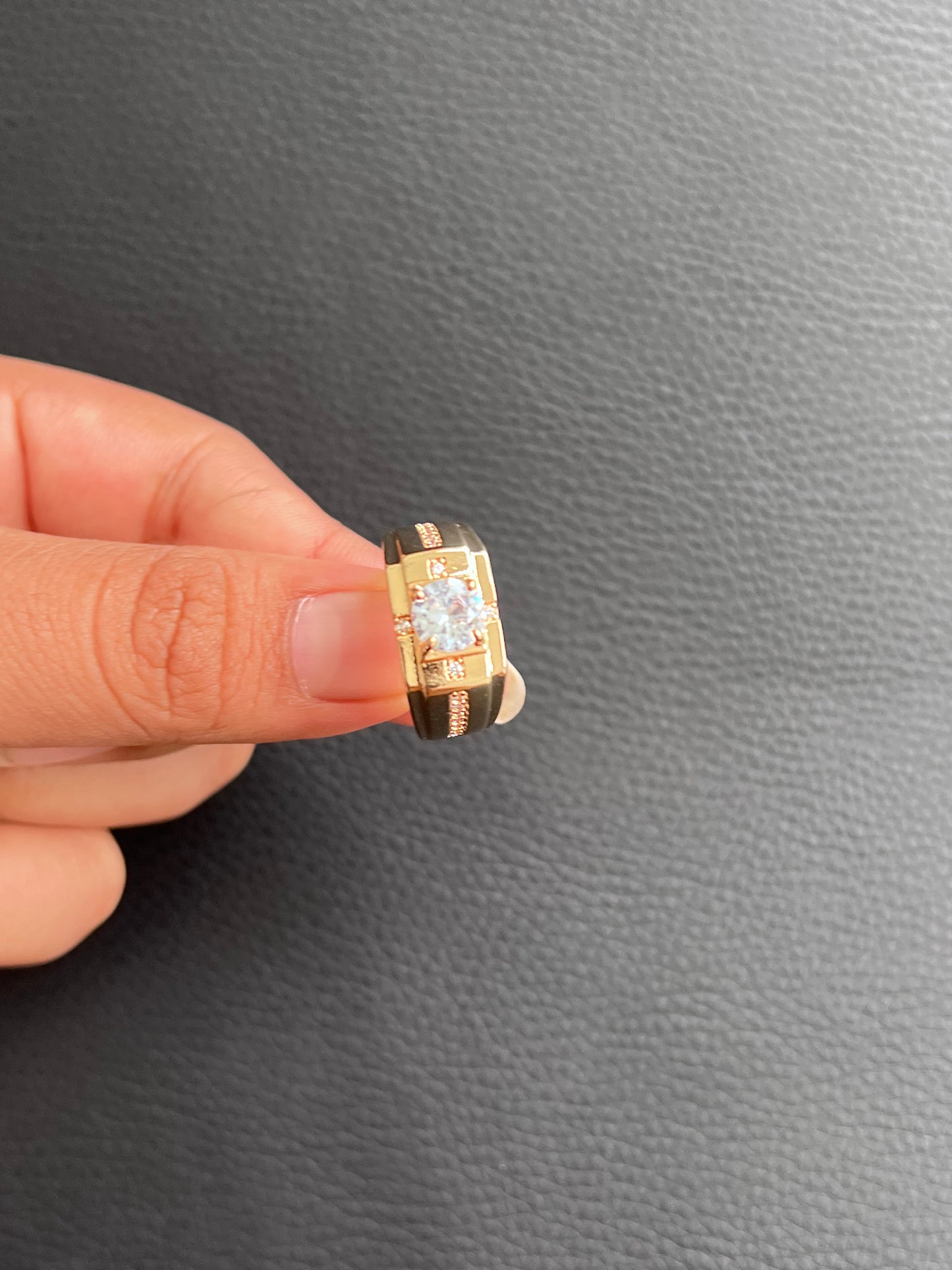Luxury Men’s 14K Gold Plated White Sapphire Cocktail Ring – Adjustable Size
