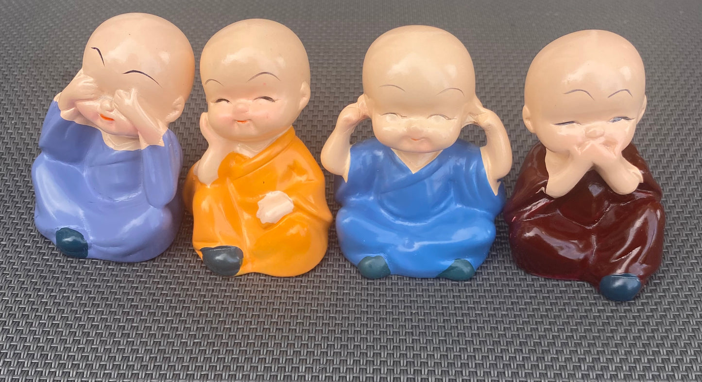 CUTIE Set of 4 Buddha Monk Statues Miniature Figurines
