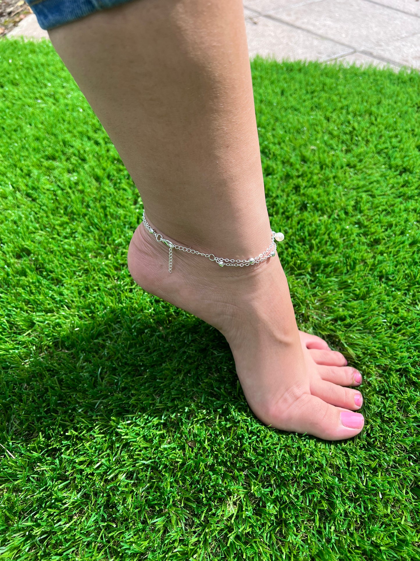 Hot selling pearl 8 word anklet jewelry female handmade beaded double anklet beach jewelry
