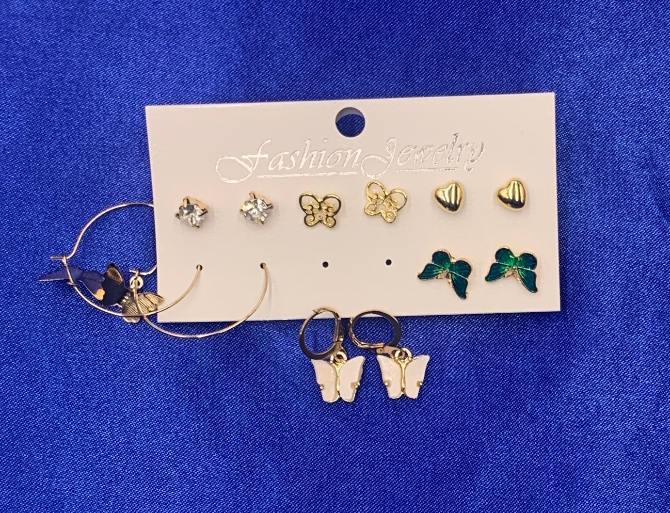 wholesale jewelry butterfly heart diamond earrings 6 pairs set