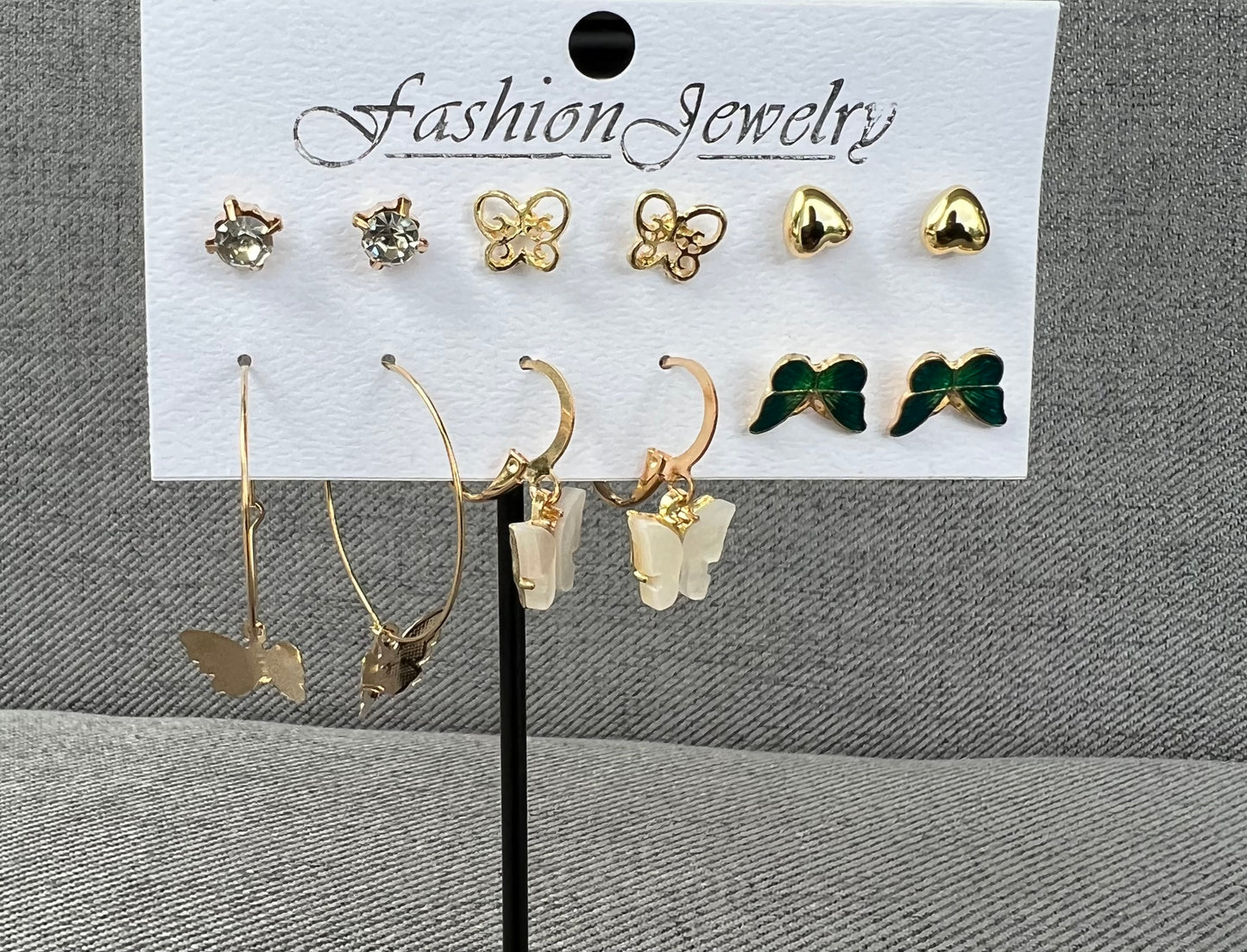 wholesale jewelry butterfly heart diamond earrings 6 pairs set