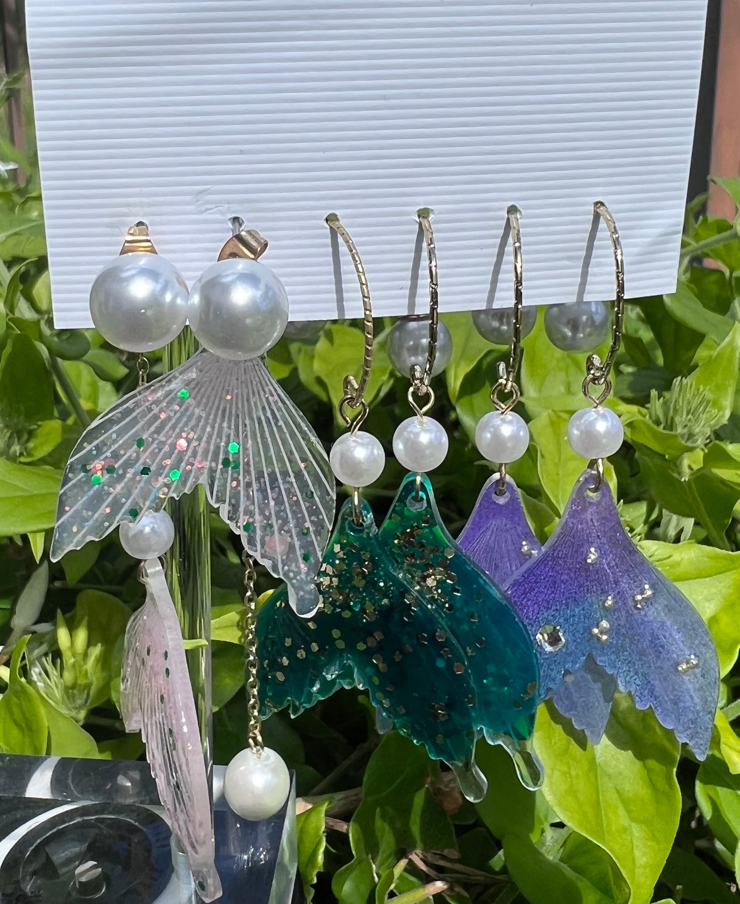 Sweet Fish Tail Imitation Pearl Resin Asymmetrical Drop Earrings
