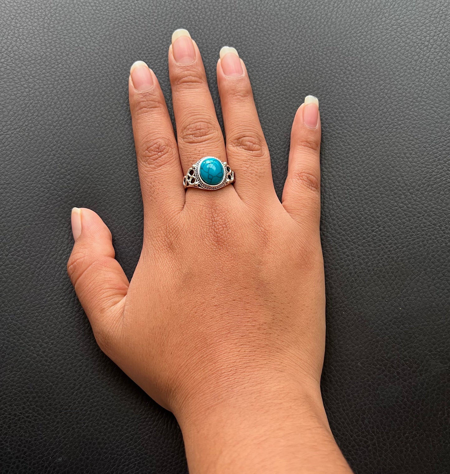 Heavy Turquoise Celtic Oval Ring 925 Sterling Silver Size 9