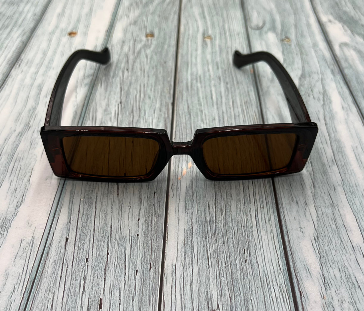 š„HOTš„ Fashionable Geometric Square Small Frame Fluorescent Dark Brown Sunglasses