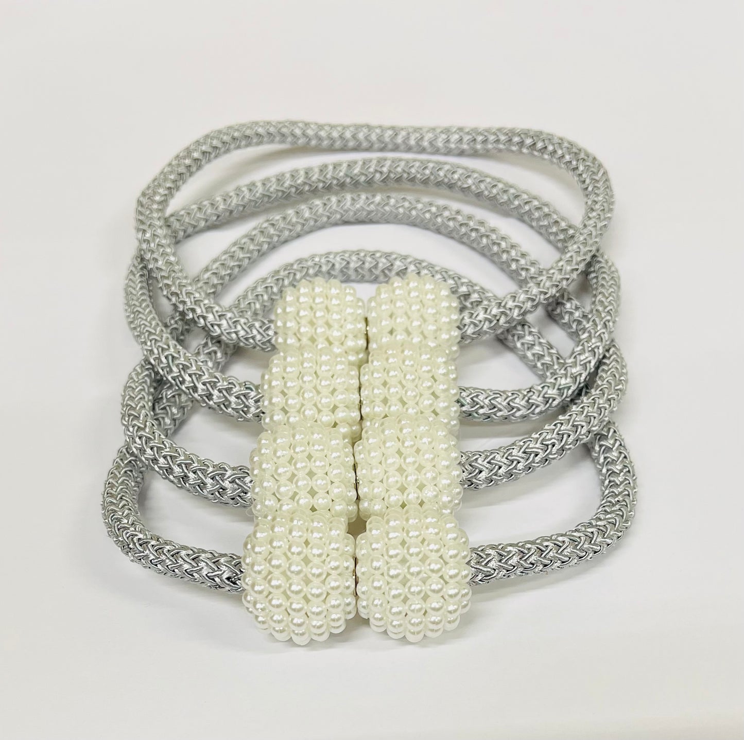 4-Pack Magnetic Curtain Tiebacks – Pearl Weave, No Drilling, 16"