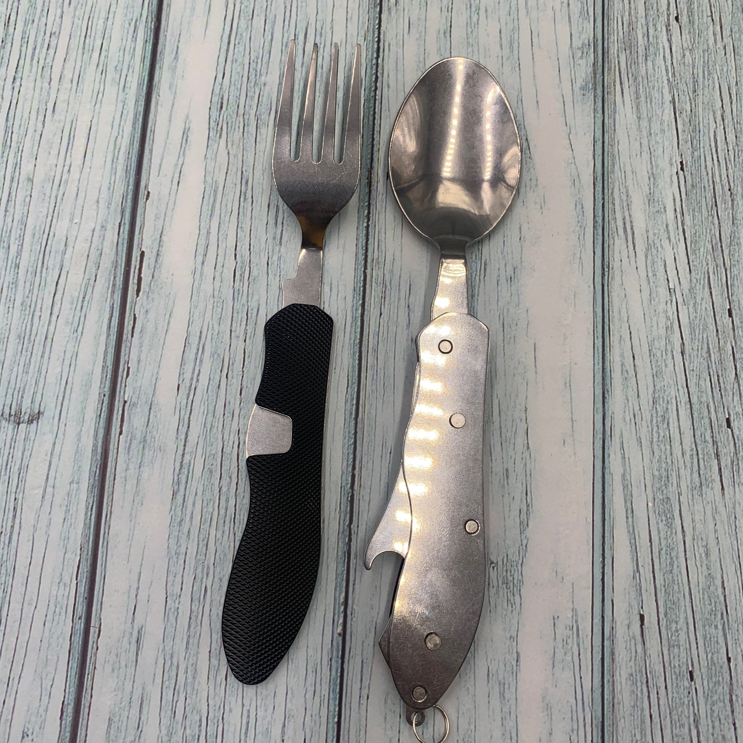 4-in-1 Black Stainless Steel Camping Utensil – Eco-Friendly Detachable Travel Flatware