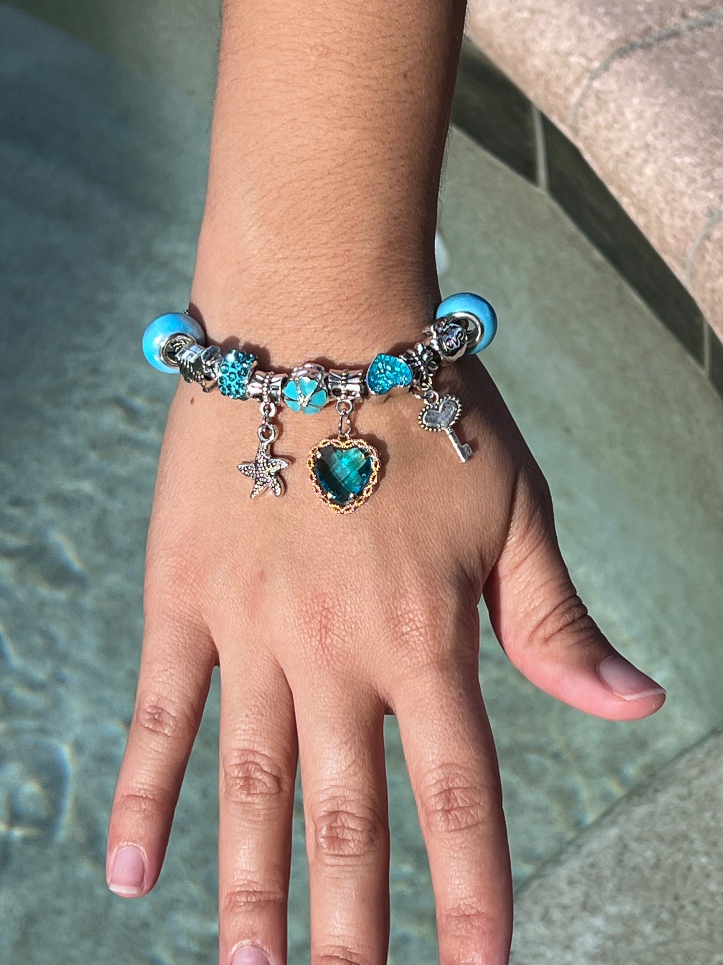 Blue Heart & Star Key Charm Bracelet – Stylish Gemstone Jewelry