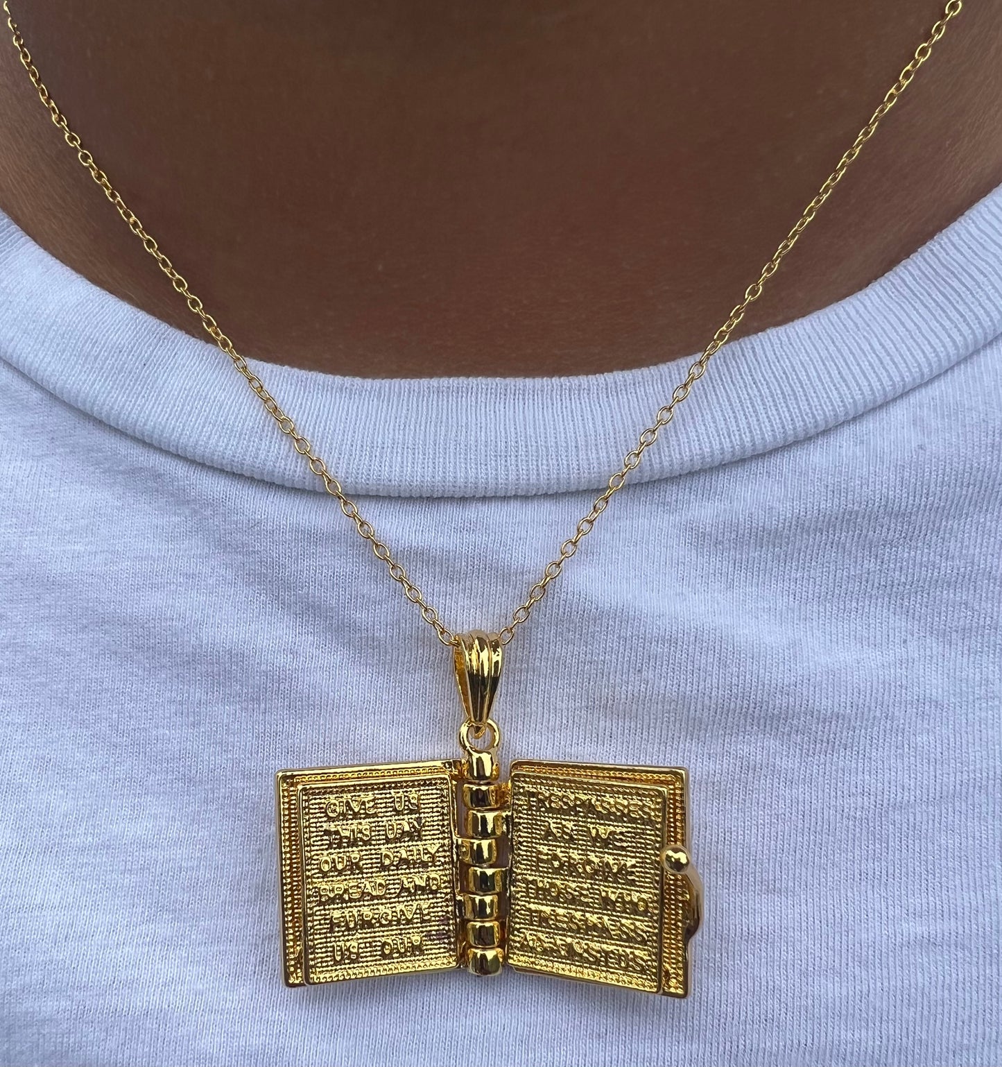 Holy Bible Book Pendant Necklace - Religious Prayer Christian Scripture