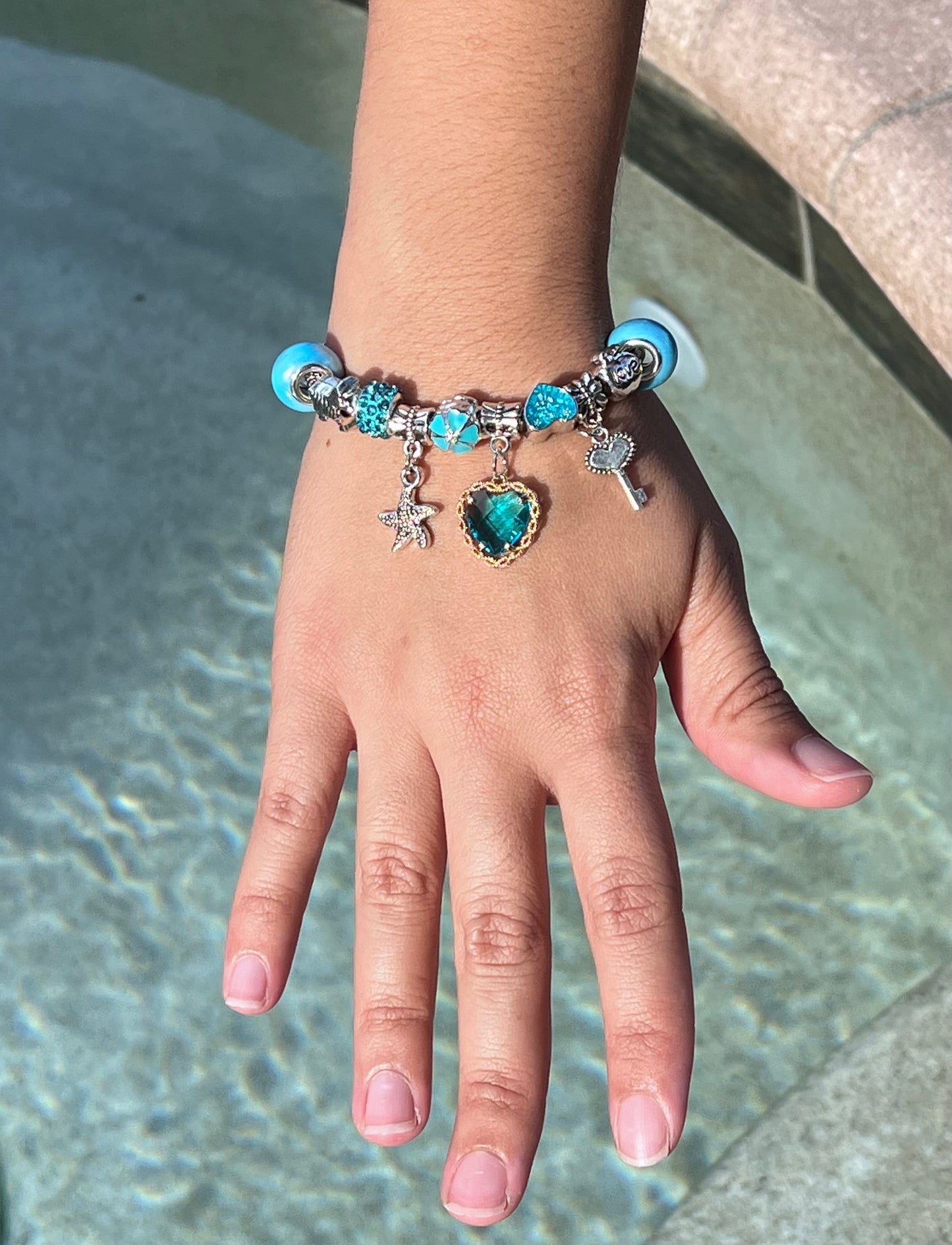 Blue Heart & Star Key Charm Bracelet – Stylish Gemstone Jewelry