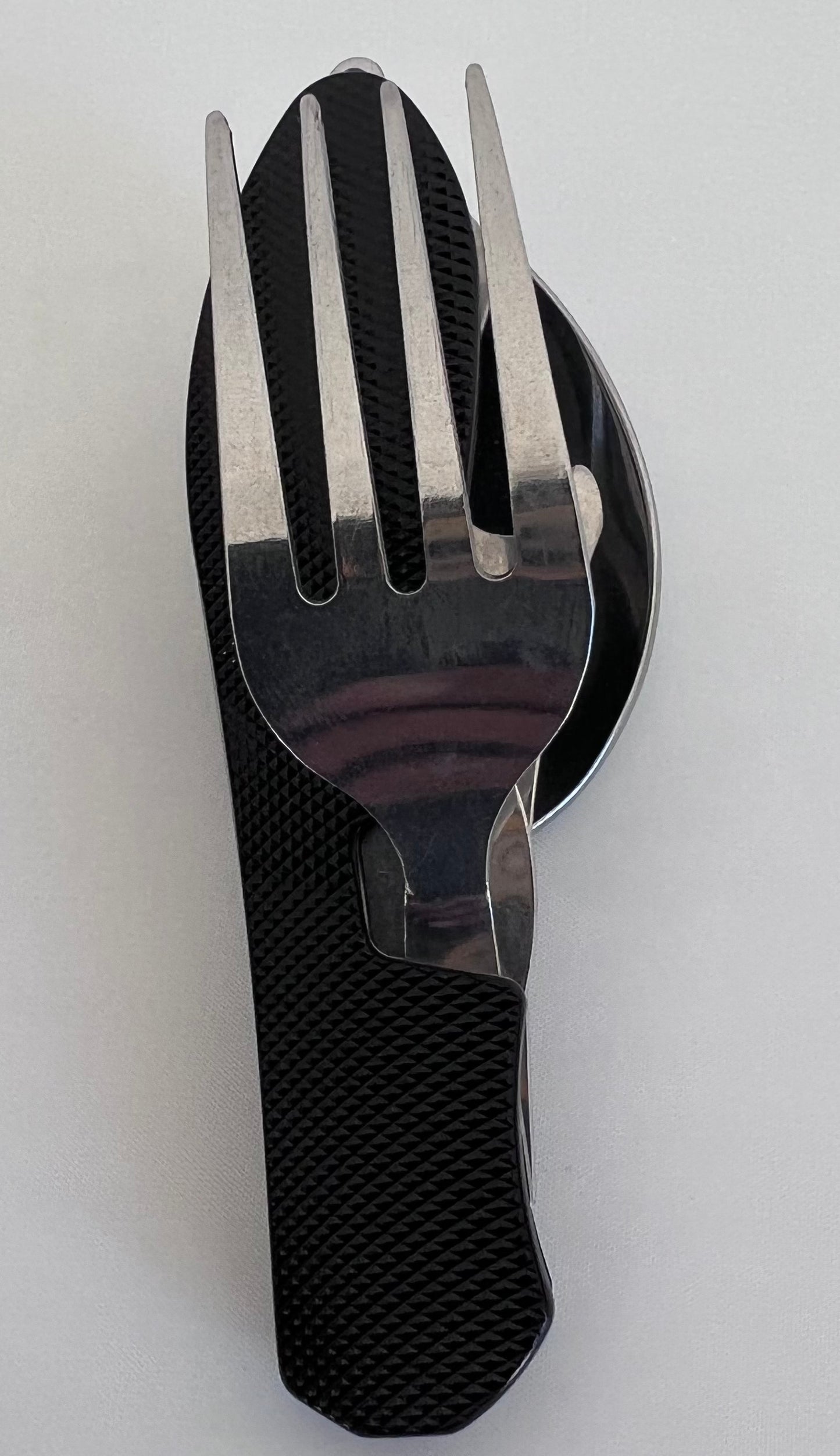 4-in-1 Black Stainless Steel Camping Utensil – Eco-Friendly Detachable Travel Flatware