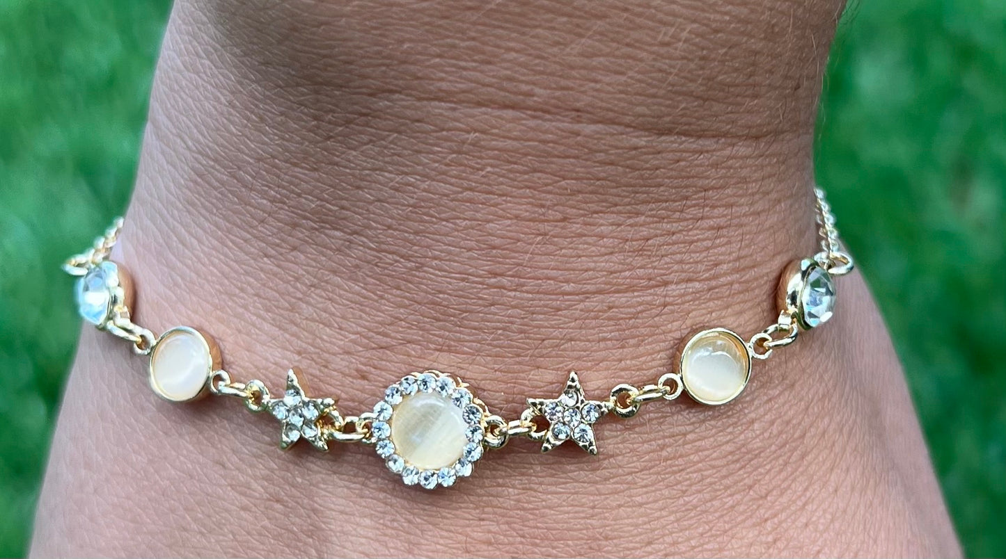 Gold Plated Star & Opal Moon Bracelet β Dainty Celestial Jewelry πβ