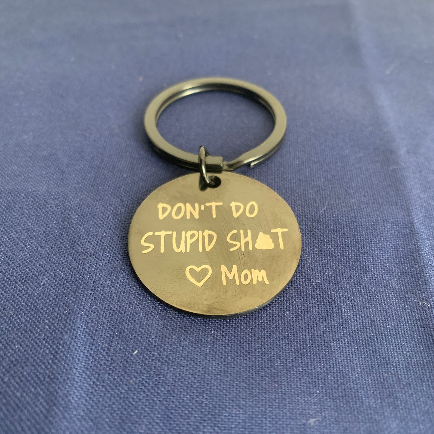 "Love, Mom" Engraved Stainless Steel Keychain – Funny Gift for Son or Daughter