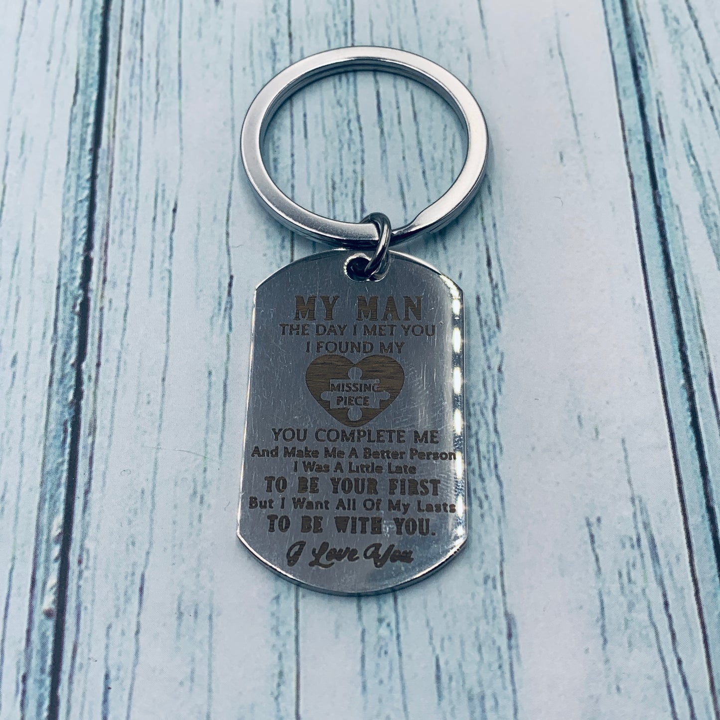 "My Man ❤️" Stainless Steel Dog Tag Keychain – Gift for Husband or Boyfriend