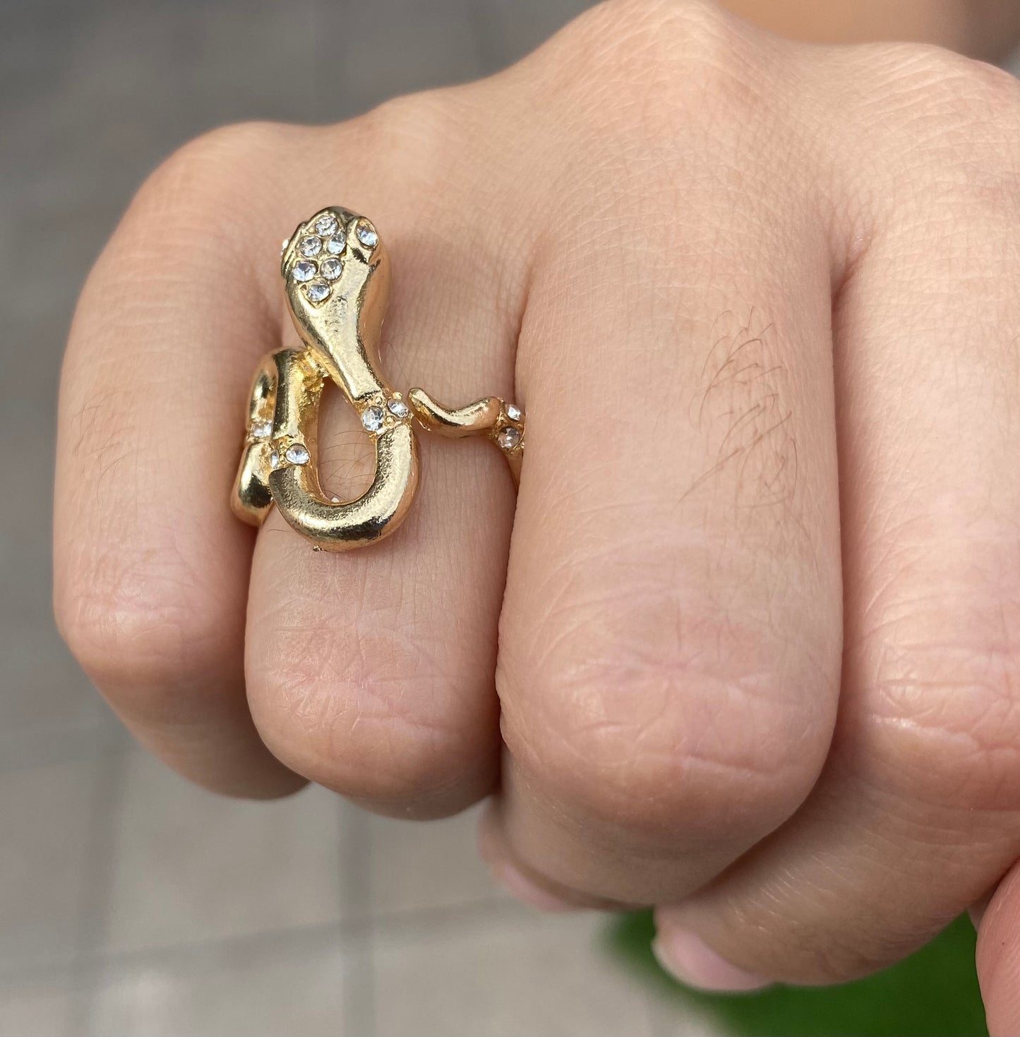 π Gold-Plated Snake-Shaped Punk Ring β Diamond Accents