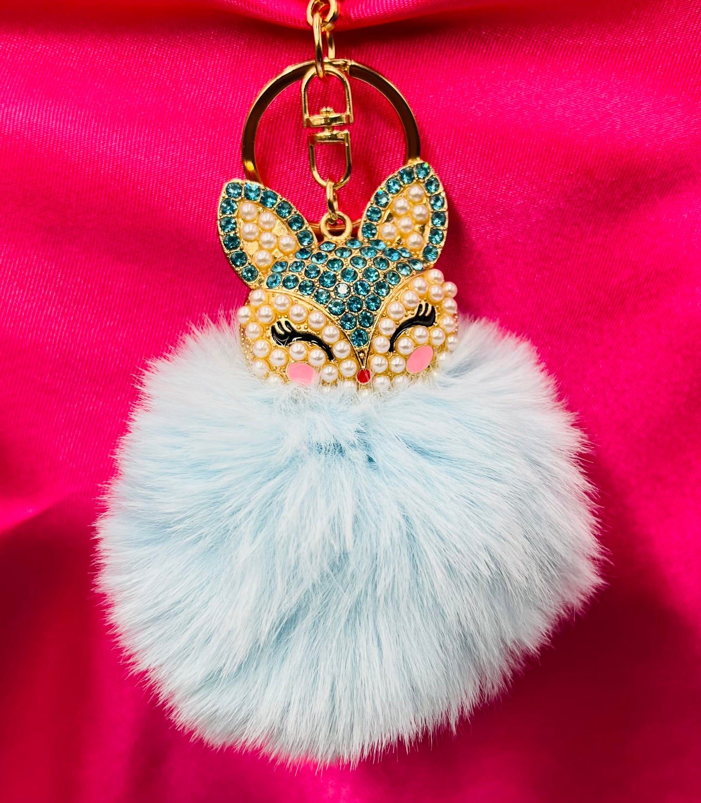 Cute Fox Puff Ball Keychain – Fluffy Faux Fur Charm