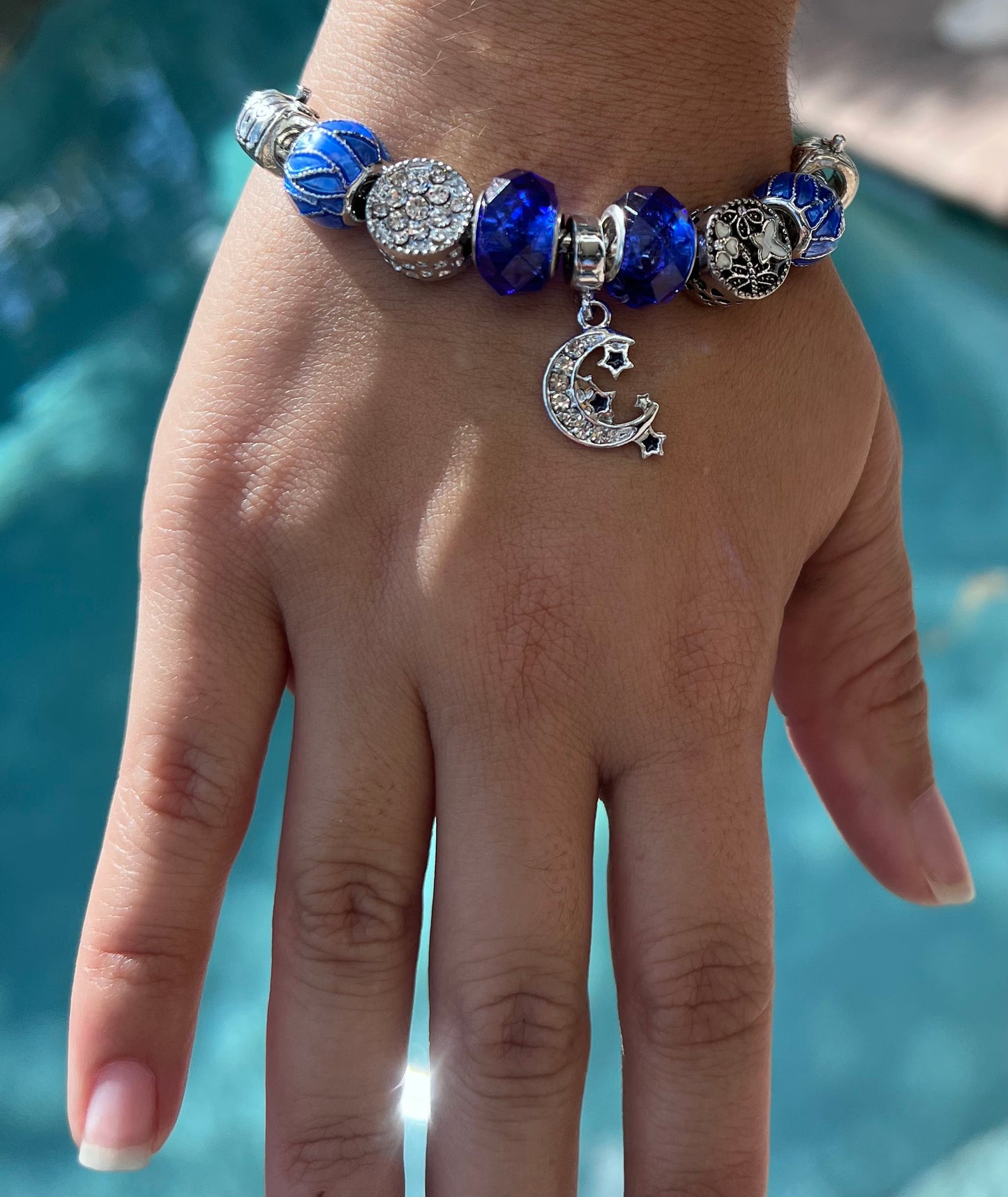 ❗️NEW❗️ Cute Blue Glaze Moon Rhinestone Beaded Bracelet - ROYAL BLUE