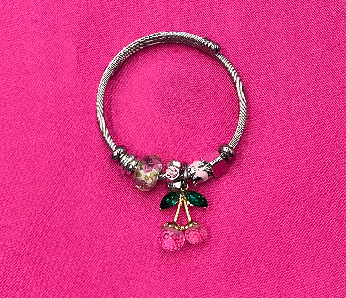 Sweet Cherry Adjustable Bracelet – Cute Plated Metal Jewelry