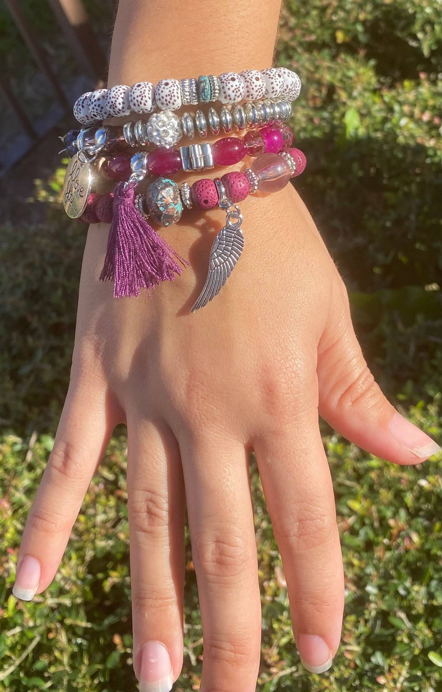 fashion concise and versatile disc love wings tassel personality bead temperament multi-layer bracelet