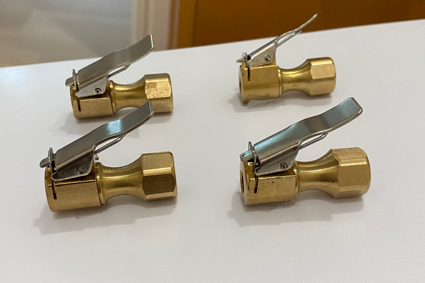 4 Pack, Heavy Duty Brass Air Chuck, Closed Flow Straight Tire Chuck with Lock-on Clip for Tire