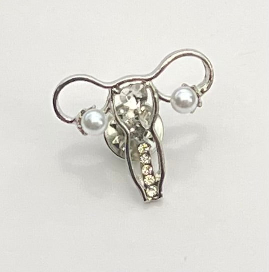 Uterus Shape Brooch – Human Body Inspired Alloy Pin with Gem Accents