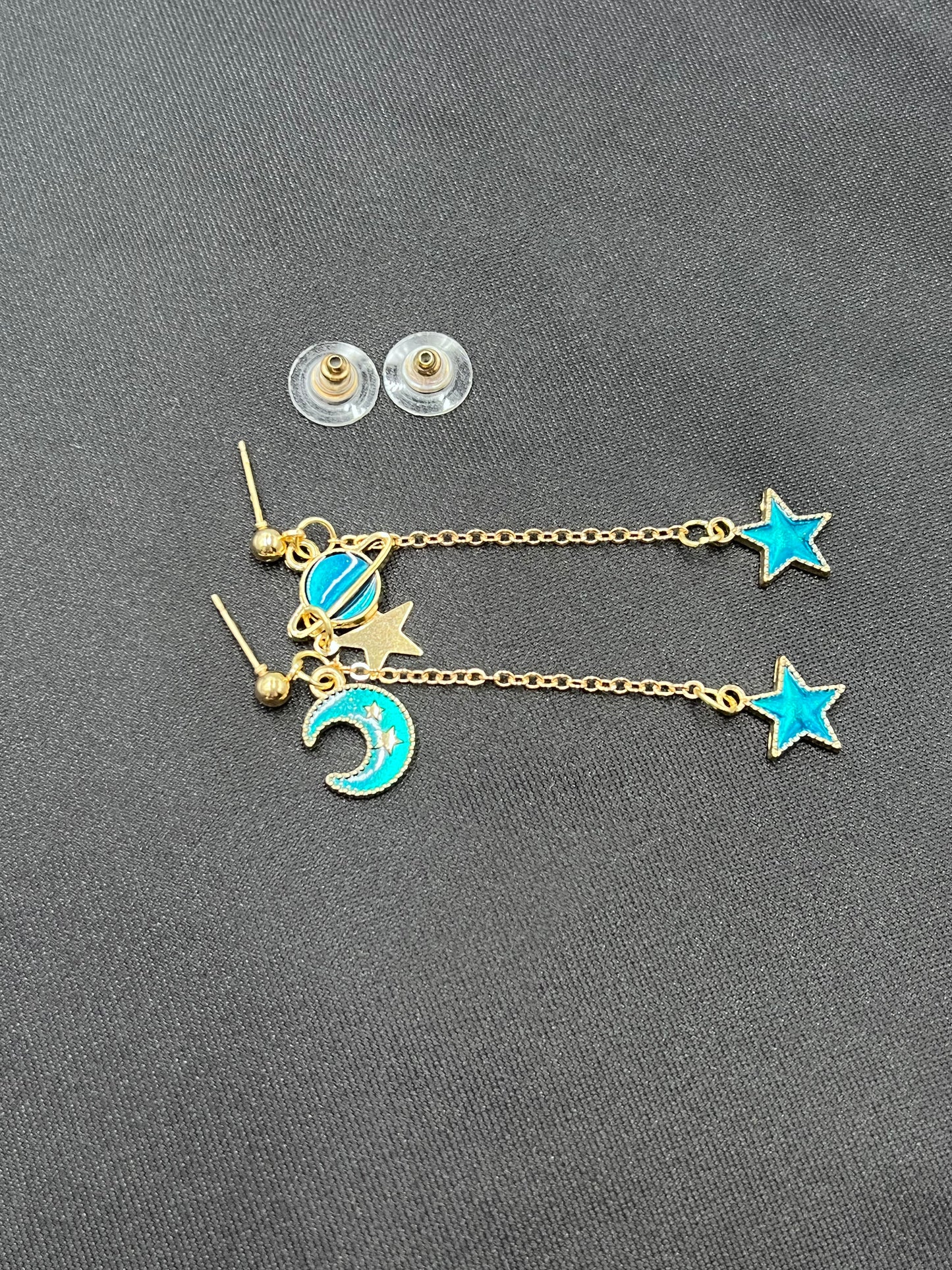 Lady Heart Asymmetric Blue Starry Sky Moon Universe Planet Earrings