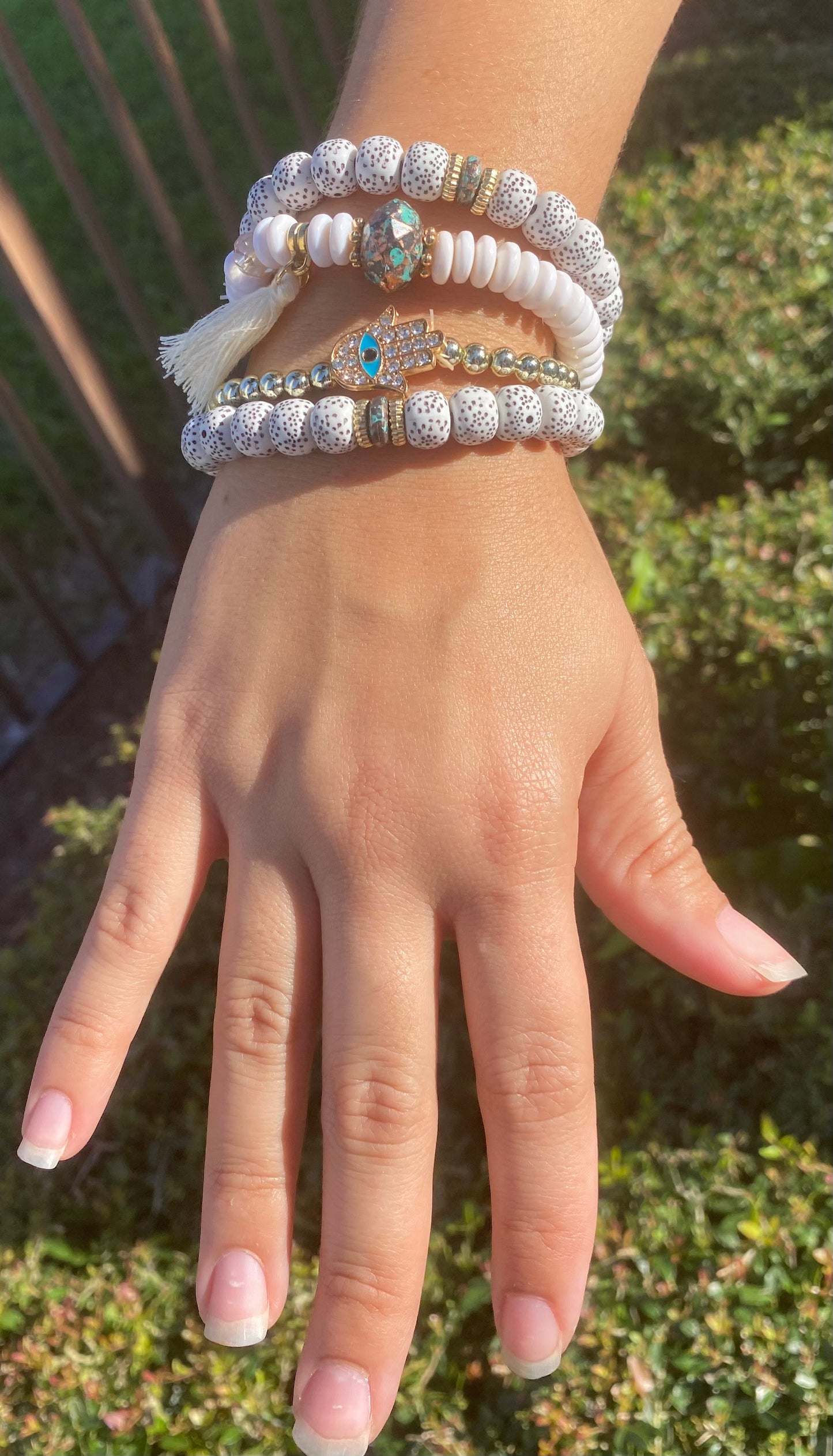 simple diamond palm bead multi-layer bracelet