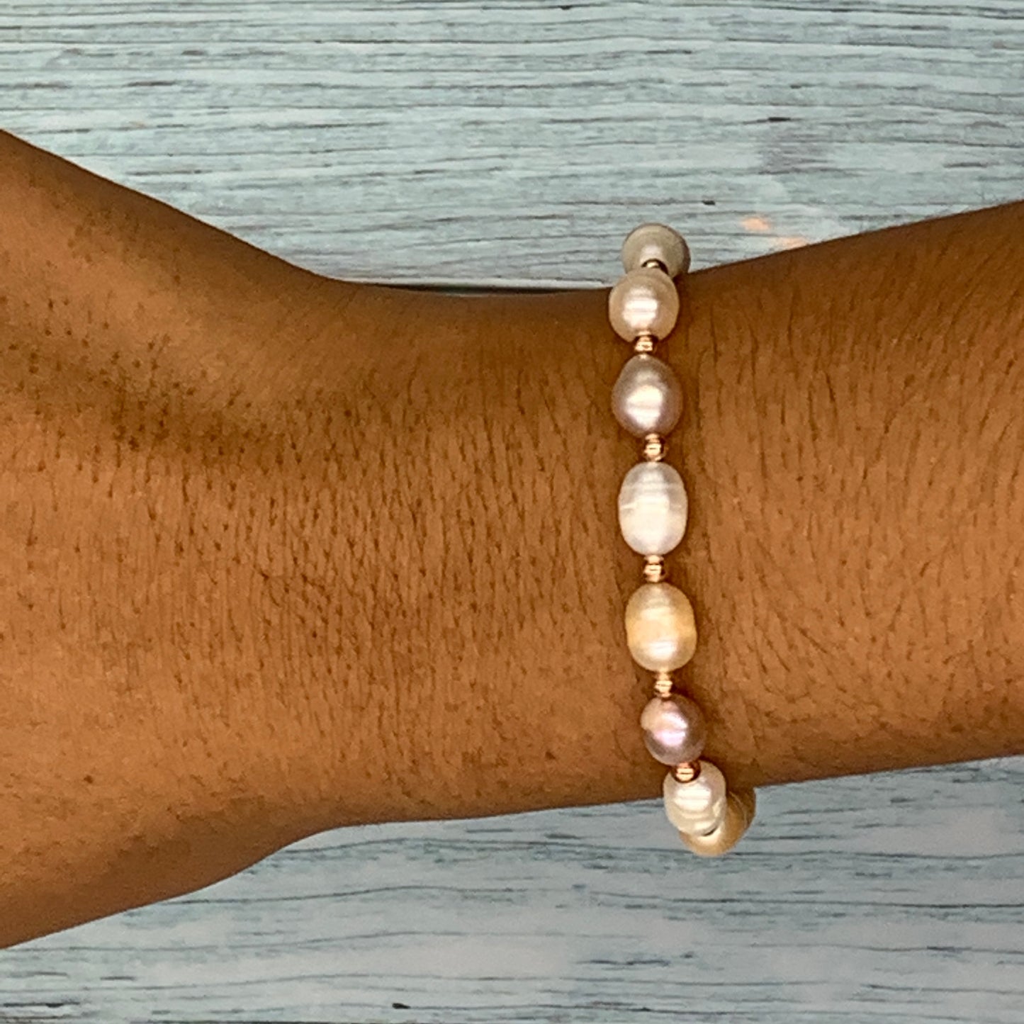 Tricolor Freshwater Pearl Bracelet for Women 5mm to 6mm Rice Pearls Rose Gold Plated Adjustable Gift Jewelry