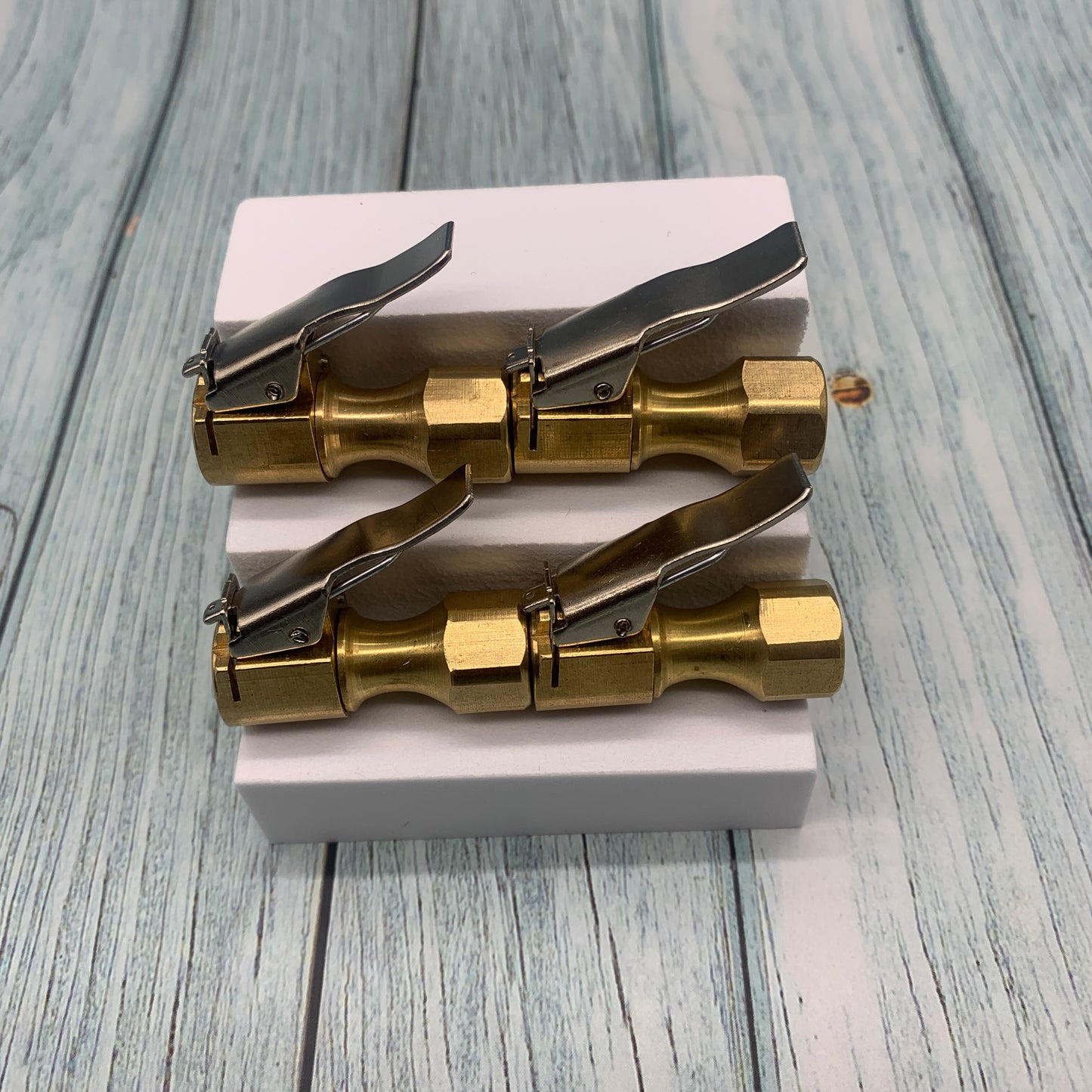 4 Pack, Heavy Duty Brass Air Chuck, Closed Flow Straight Tire Chuck with Lock-on Clip for Tire