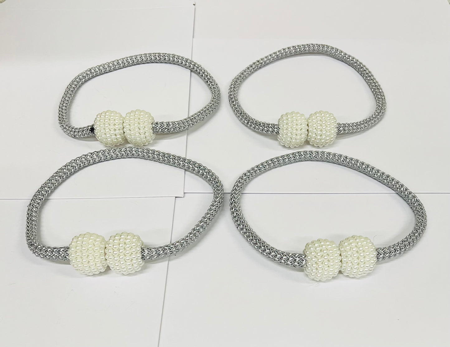 4-Pack Magnetic Curtain Tiebacks – Pearl Weave, No Drilling, 16"