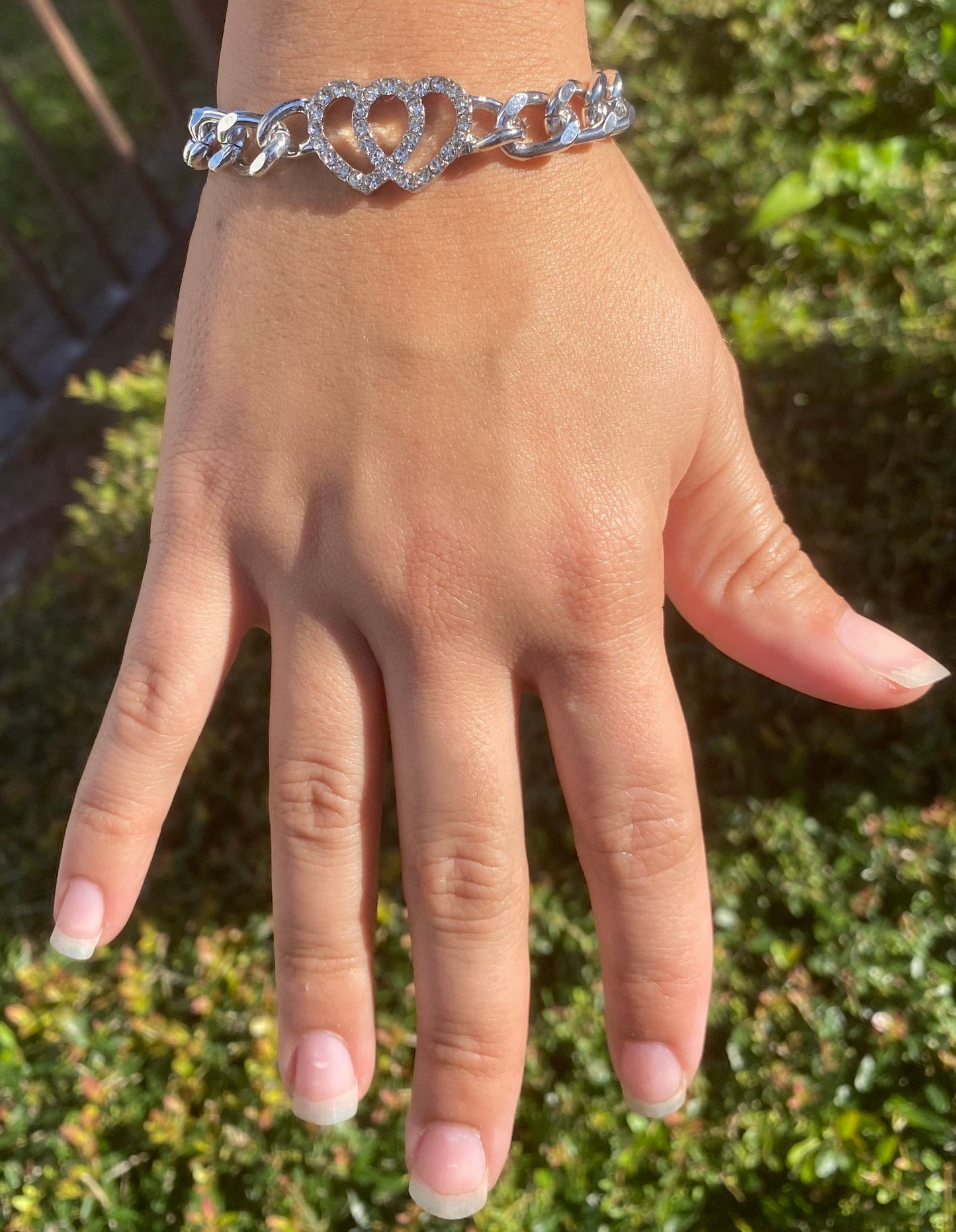Double Heart Rhinestone Chain Bracelet for Women – Elegant Thick Link Design