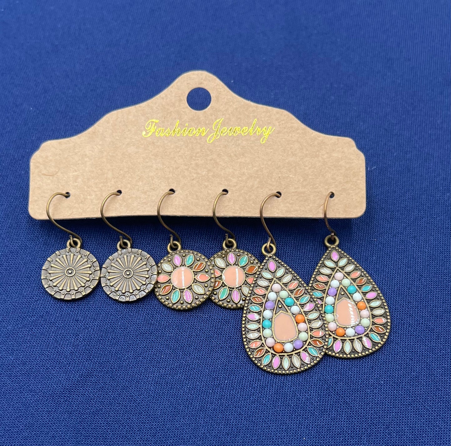 Ethnic Style N3 Pairs Boho Drop Earrings for Women β Vintage Bohemian Ethnic Dangle Set | Handmade Statement Jewelryew Drop Oil Flowers Earrings Set
