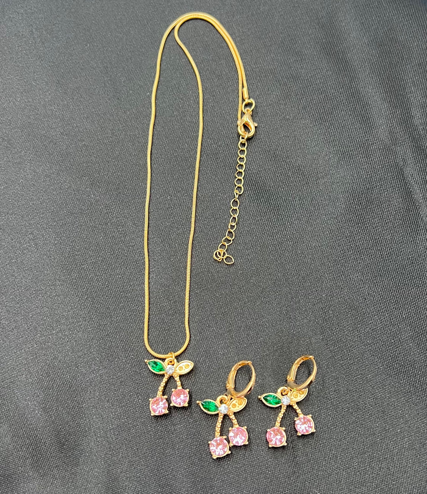 π Pink Diamond Cherry Jewelry Set β Necklace & Earrings