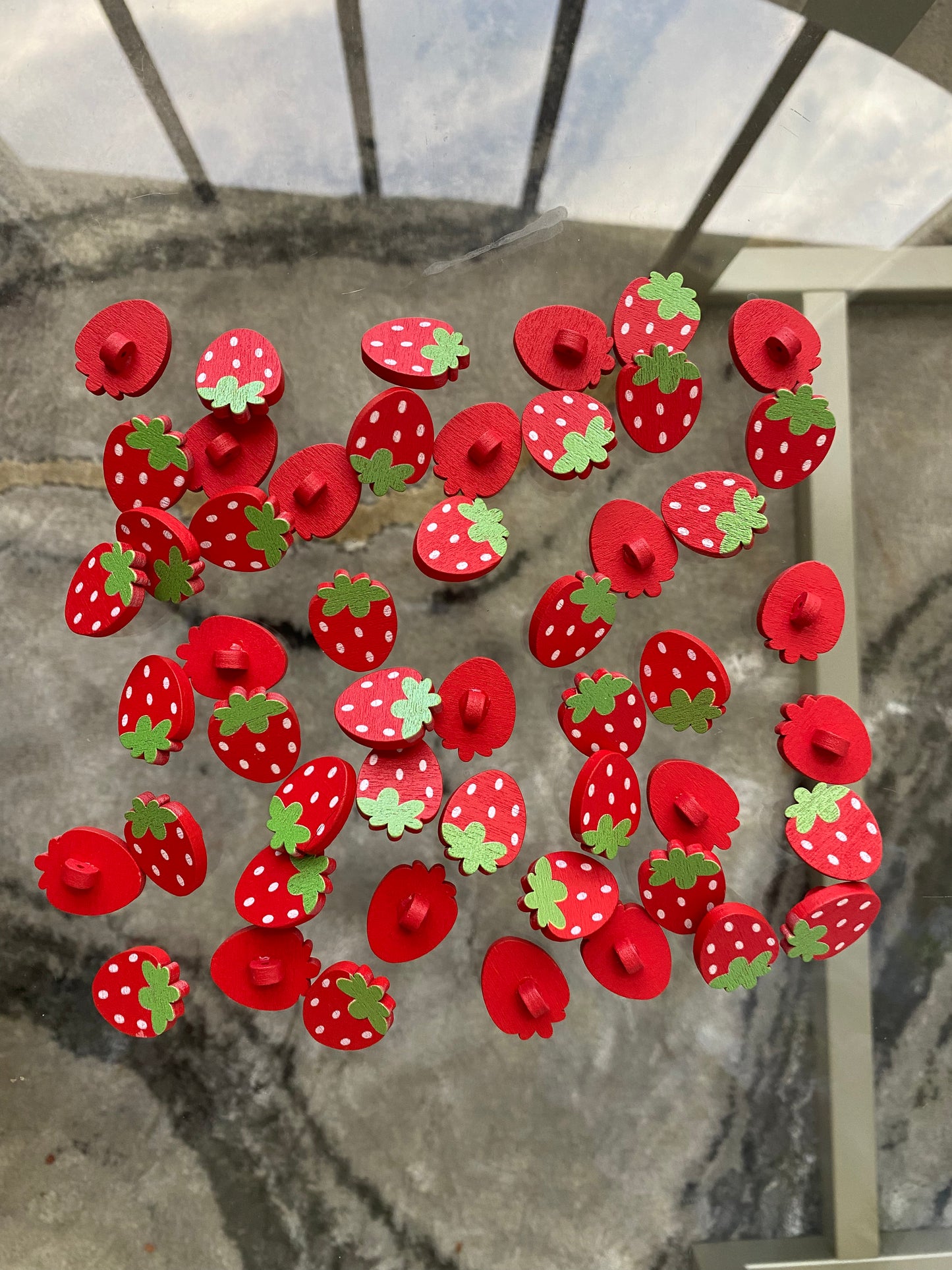 50pcs Red Strawberry Wooden Buttons Natural Color Clothing Sewing Buttons