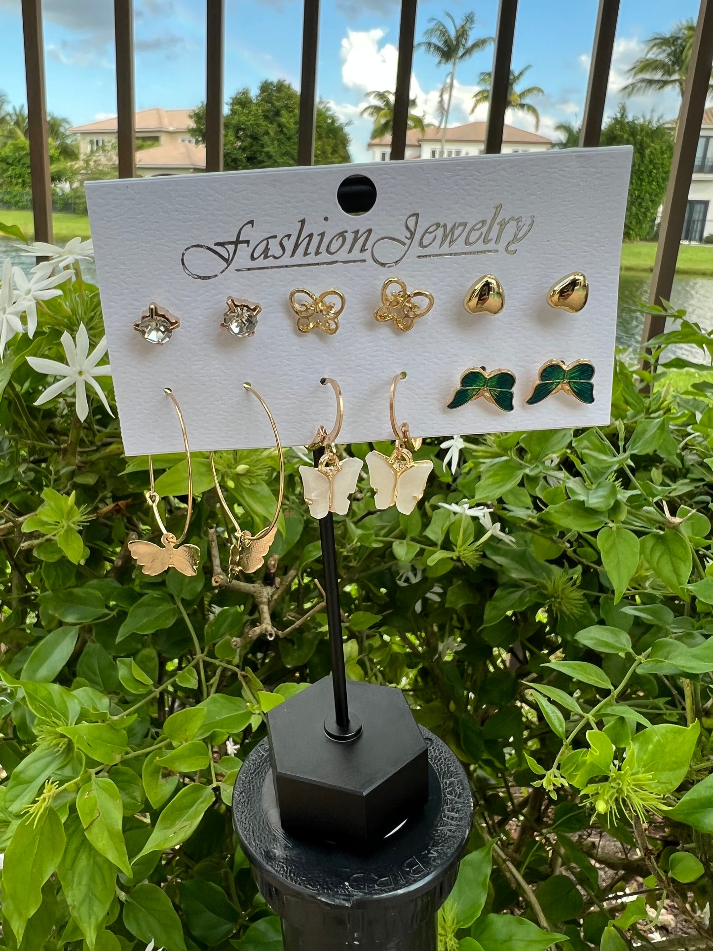 wholesale jewelry butterfly heart diamond earrings 6 pairs set
