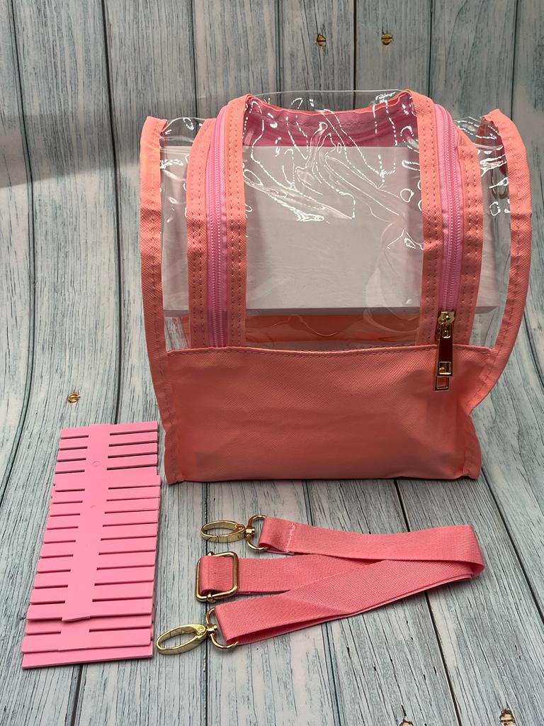 Pink Stand Up Makeup Brush and Cosmetics Storage Bag with Detachable Dividers and Shoulder Strap