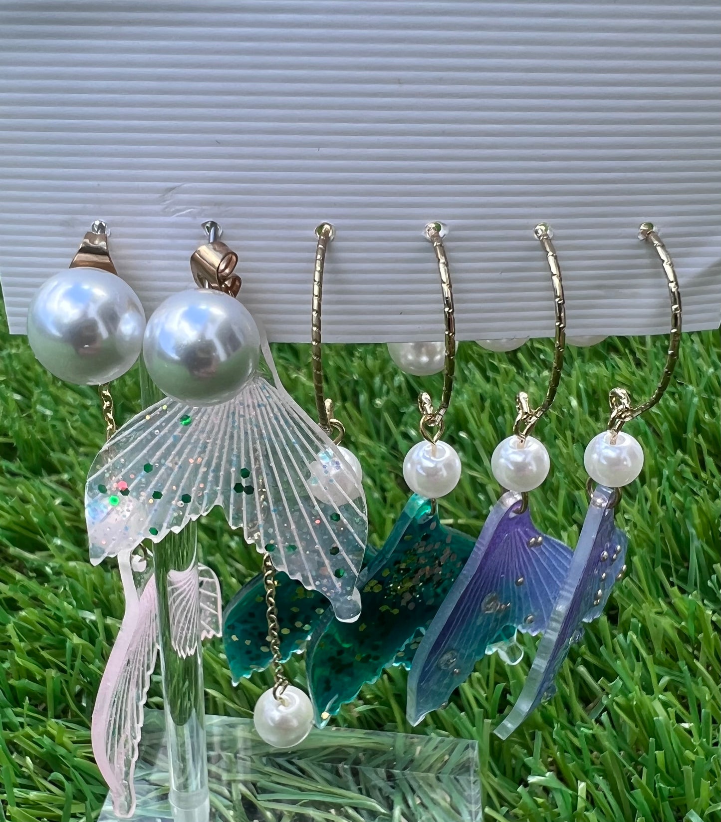 Sweet Fish Tail Imitation Pearl Resin Asymmetrical Drop Earrings