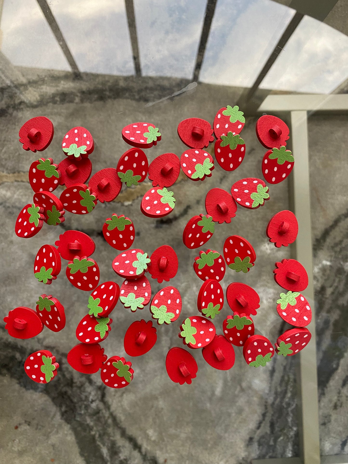 50pcs Red Strawberry Wooden Buttons Natural Color Clothing Sewing Buttons