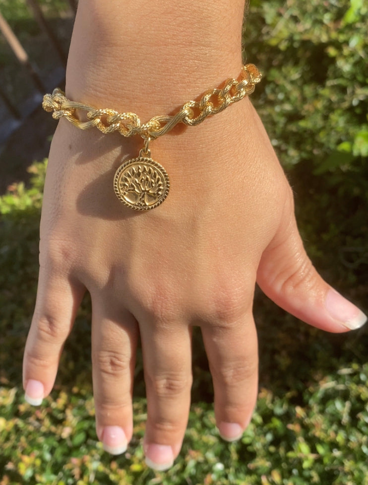 Stainless Steel Tree of Life Bracelet – Round Tag Charm Jewelry for Women