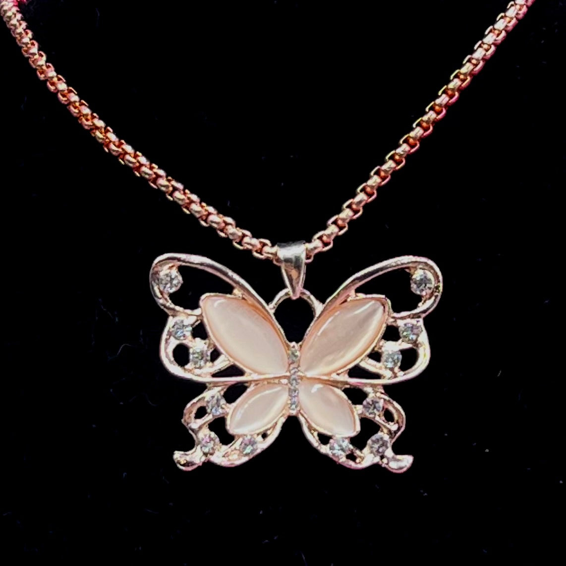 Butterfly Opal Pendant Necklace β Rhinestone