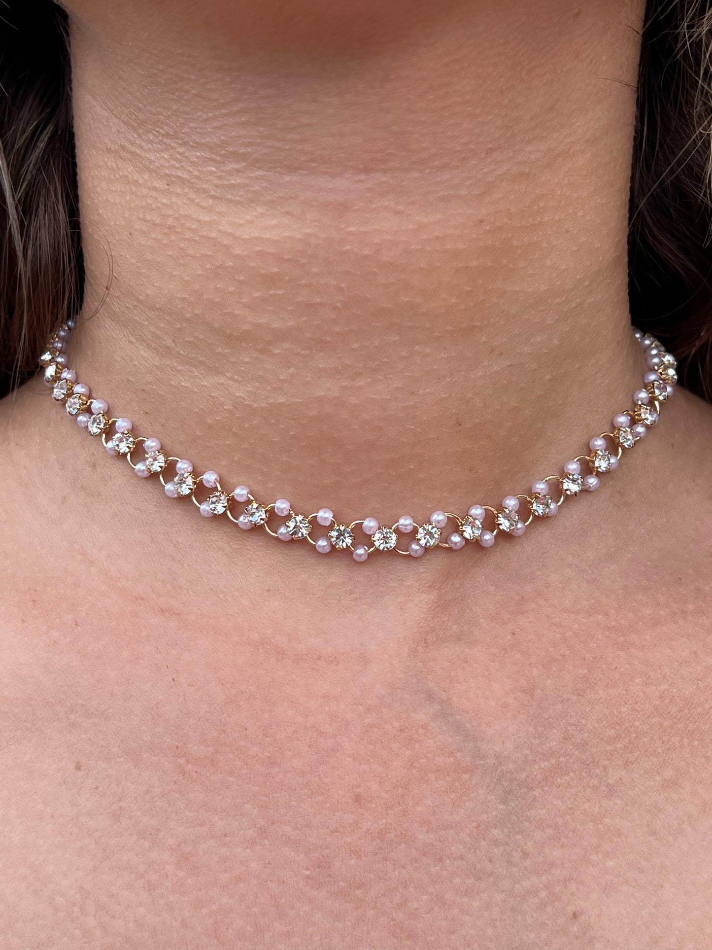Elegant 18K Gold Plated Pearl Choker Necklace for Women with Crystal Accents
