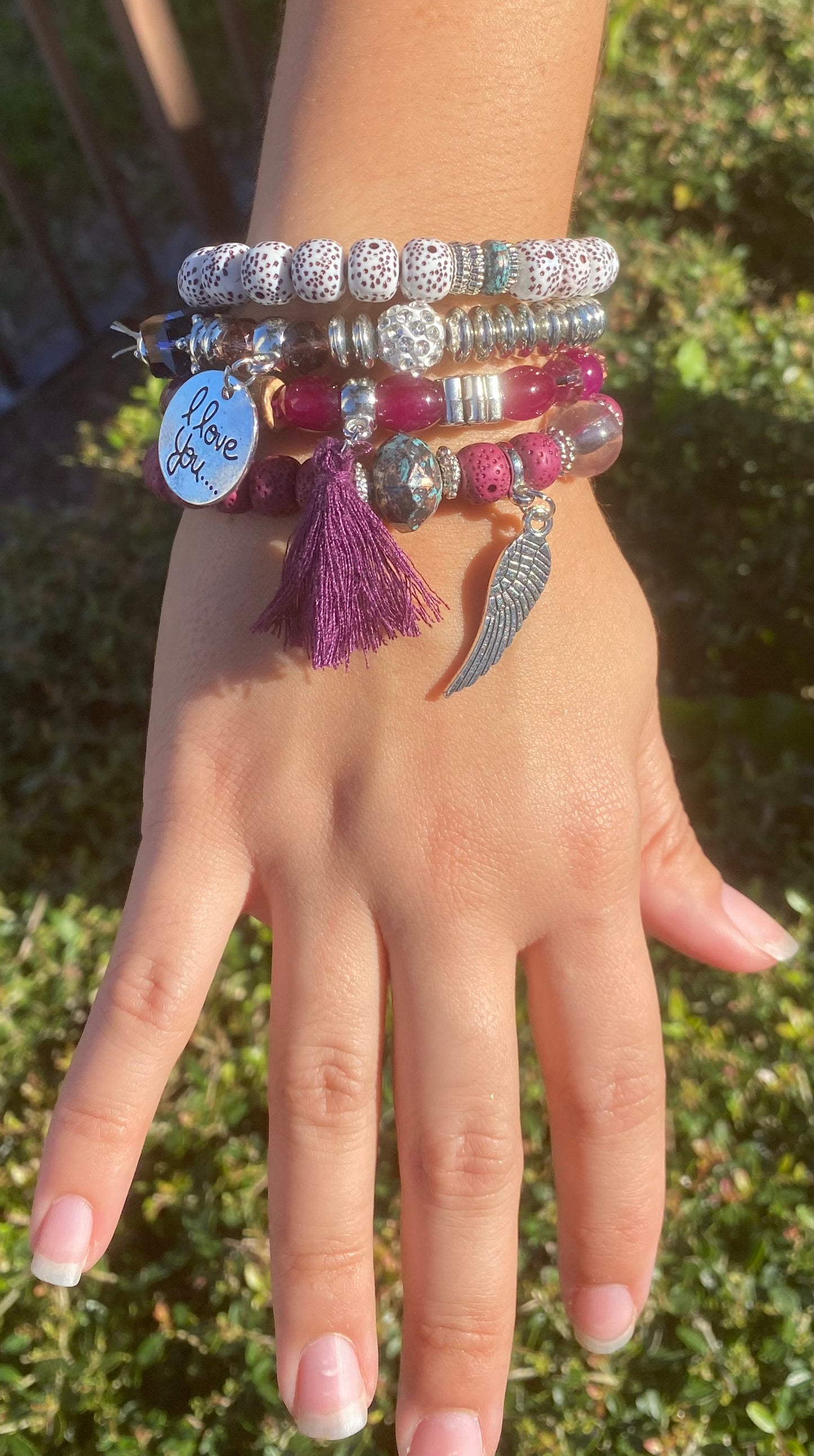 fashion concise and versatile disc love wings tassel personality bead temperament multi-layer bracelet