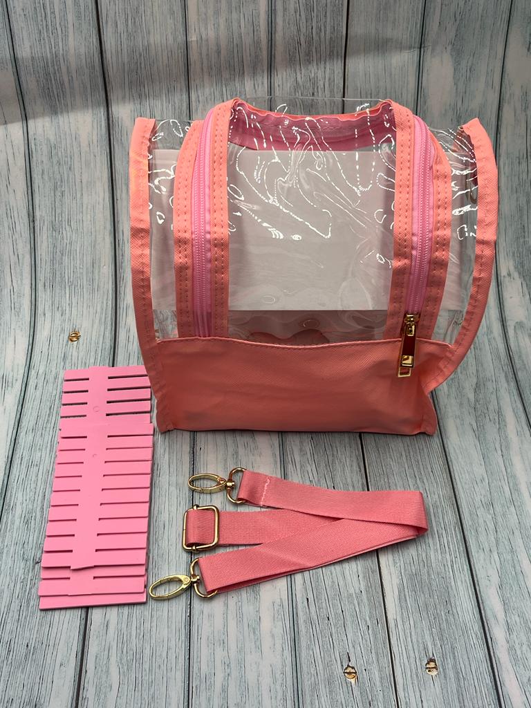 Pink Stand Up Makeup Brush and Cosmetics Storage Bag with Detachable Dividers and Shoulder Strap