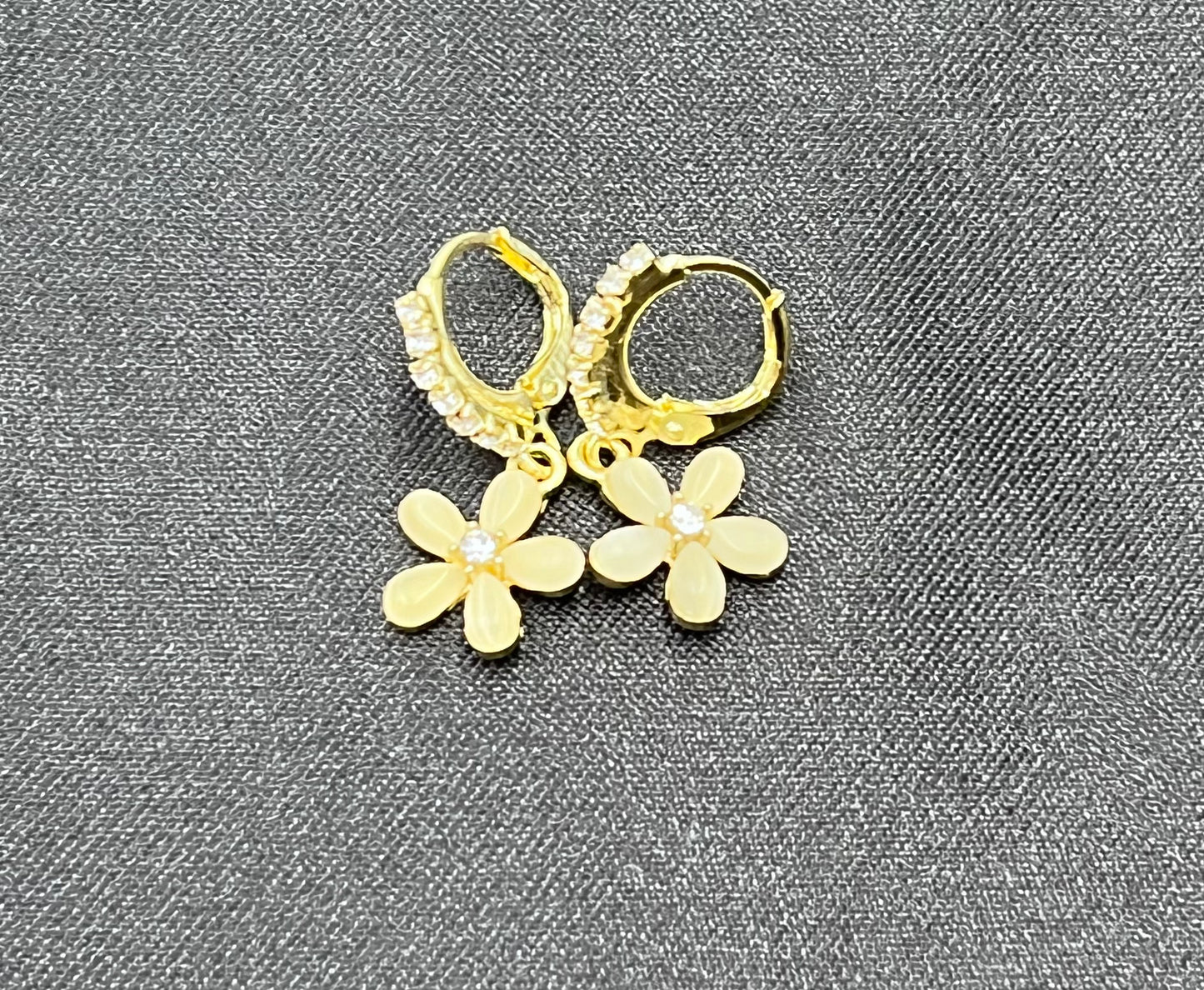 πΈ Korean Opal Flower Gold-Plated Earrings β Diamond Accent Ear Buckle