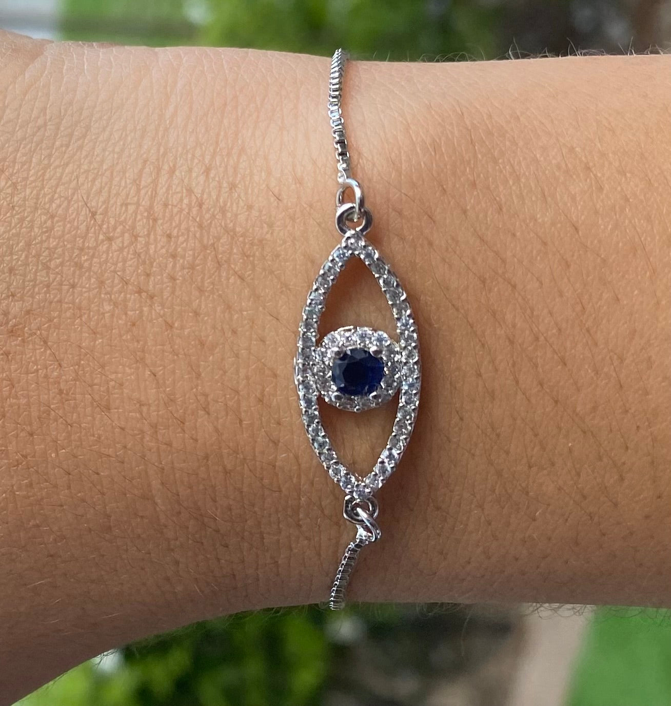 Evil Eye Full Diamond Bracelet – Silver-Plated Snake Chain | Simple Elegant Protection Jewelry