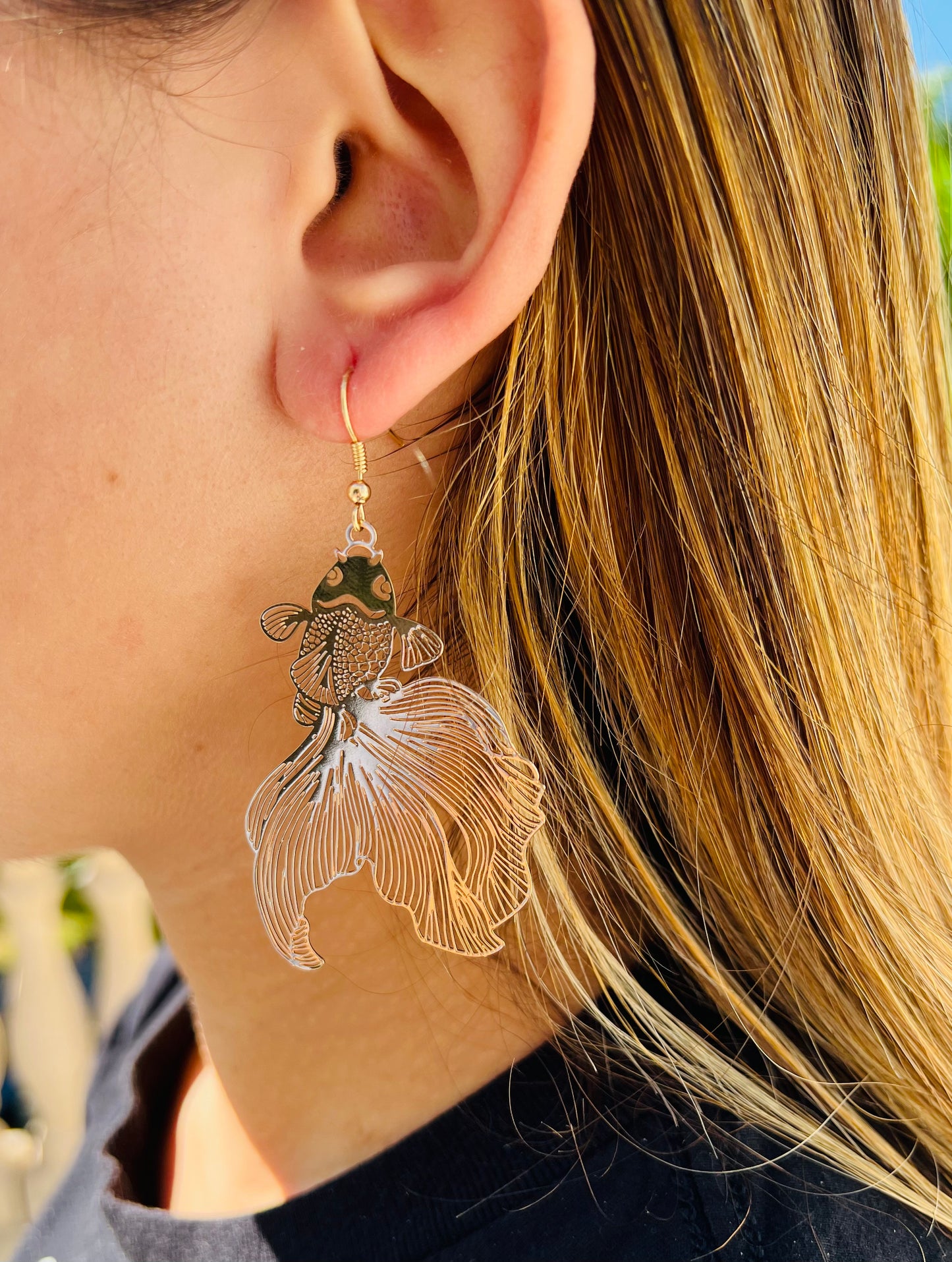 Fashion Simple Hollow Goldfish Earrings Painted Style Long Ear Hooks Women Jewelry Gifts