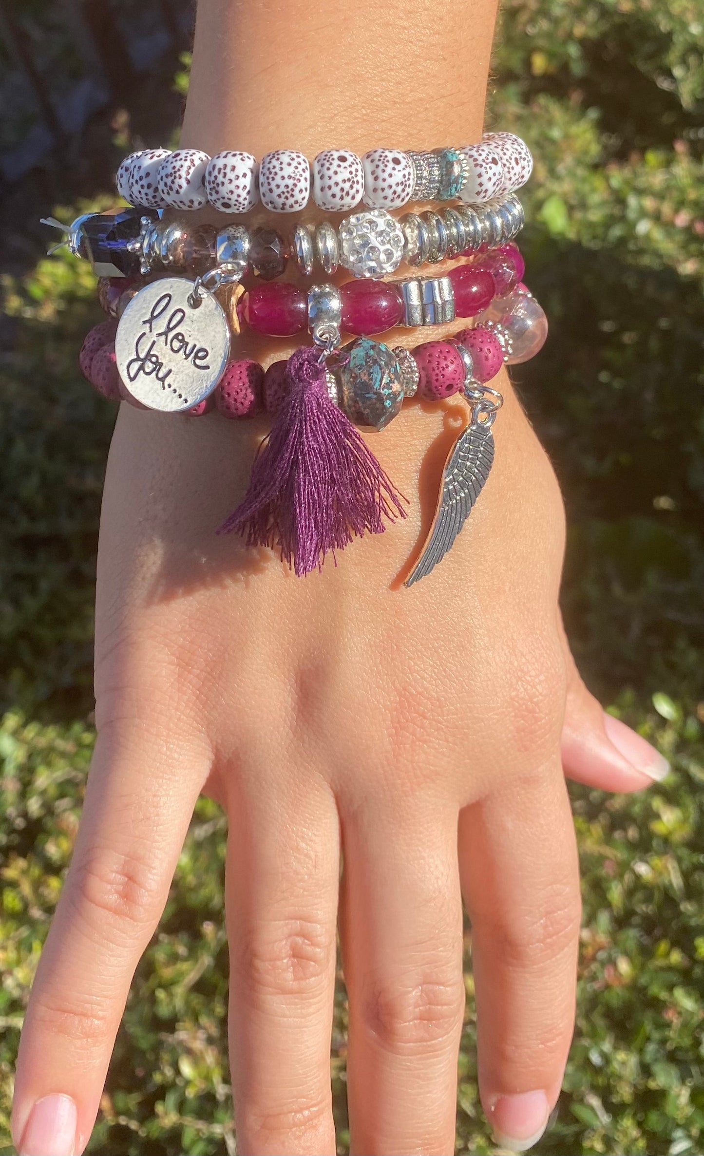 fashion concise and versatile disc love wings tassel personality bead temperament multi-layer bracelet